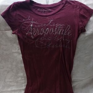 Aeropostale Women's Burgundy Graphic Tee